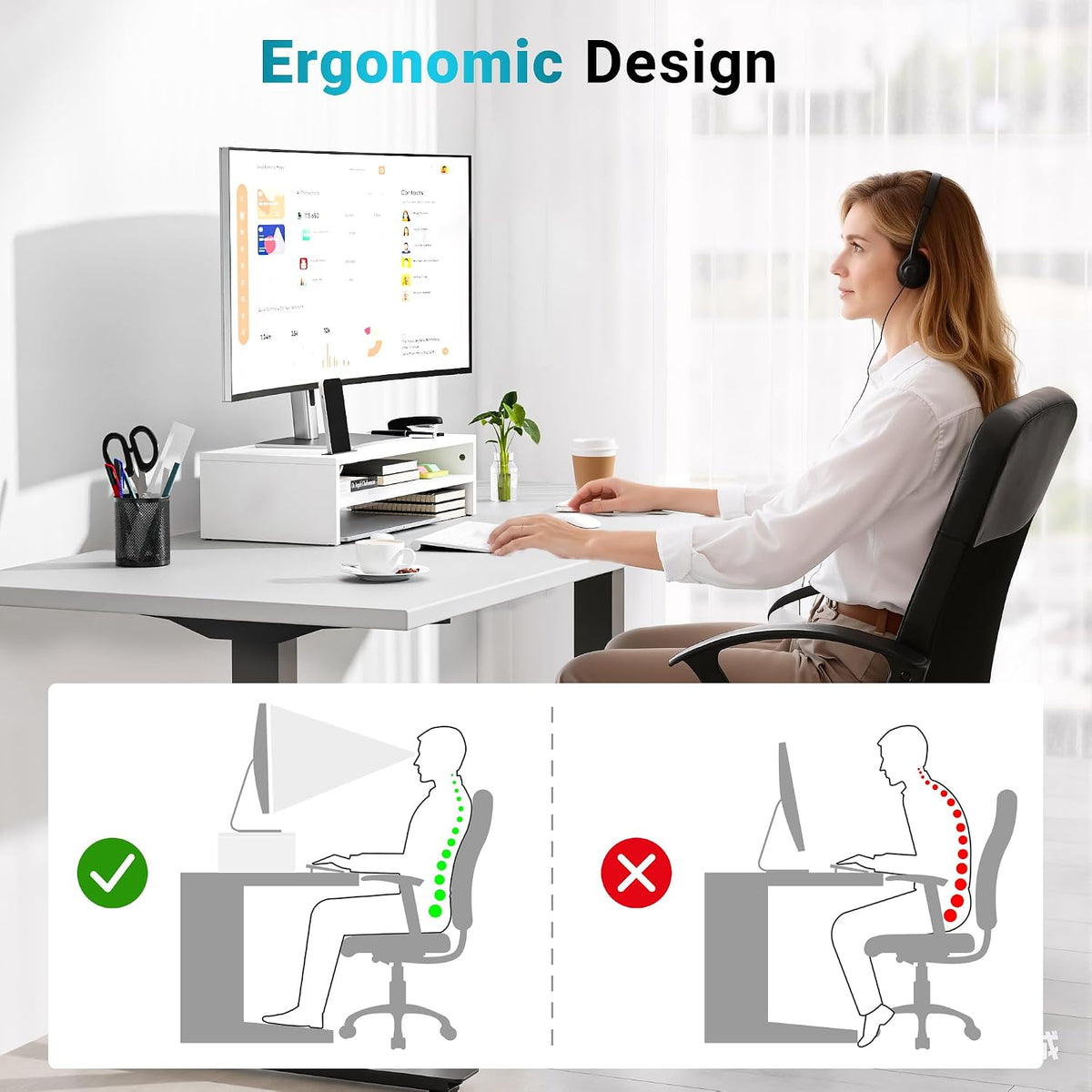 Wooden Monitor Stand Riser for Desk, 2-Tier Computer Monitor Stand