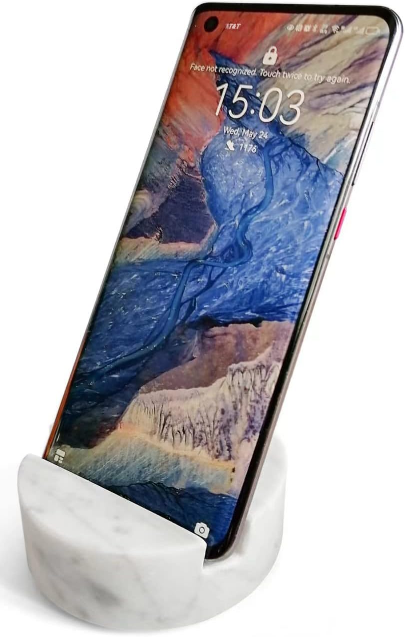 Luxurious Marble Cell Phone Stand Holder for Cellphone Tablet On Desk, Countertop, Table, Nightstand. Heavy Real Stone Mobile Phone Stands (Solid)