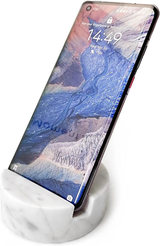 Luxurious Marble Cell Phone Stand Holder for Cellphone Tablet On Desk, Countertop, Table, Nightstand. Heavy Real Stone Mobile Phone Stands (Solid)