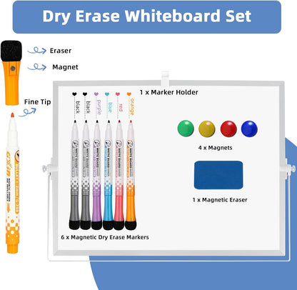 Dry Erase White Board, 16 x 12 inches Double-Sided Magnetic Monthly Dry Erase Whiteboard Calendar Planner with Stand, Portable Desktop Calendar Whiteboard for Kitchen, School, Home, Office