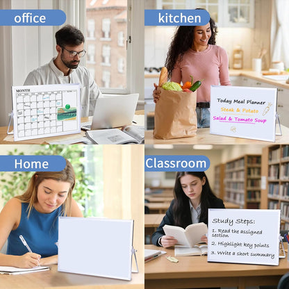 Dry Erase White Board, 16 x 12 inches Double-Sided Magnetic Monthly Dry Erase Whiteboard Calendar Planner with Stand, Portable Desktop Calendar Whiteboard for Kitchen, School, Home, Office