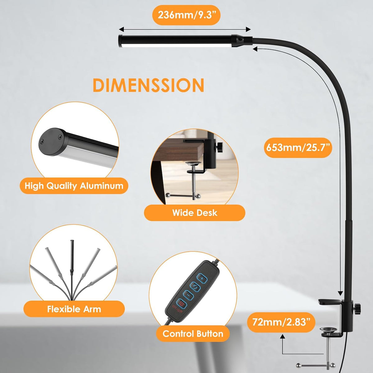 LED Desk Lamp with Clamp,Clip On Desk Lamp for Home Office