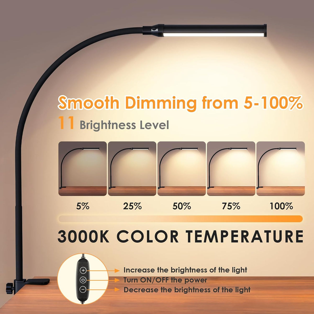 LED Desk Lamp with Clamp,Clip On Desk Lamp for Home Office
