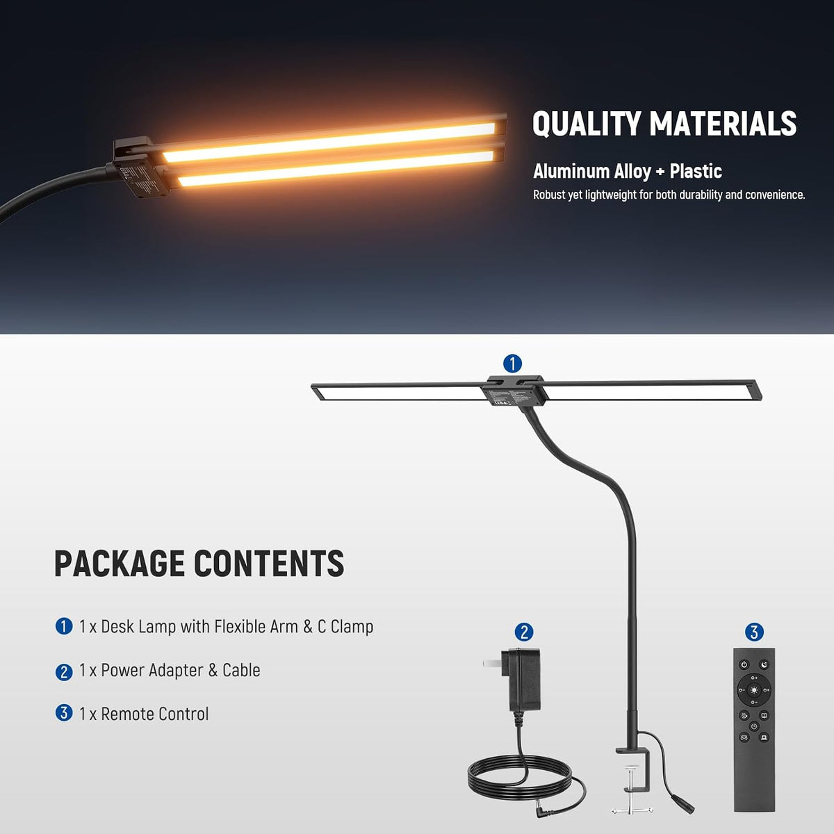 Entry Level Version 32" LED Light with Clamp for Desk Home Office Dorm Designer Drafting, 20W Dual Computer Monitor Architect Lamp Bar, Flexible Overhead 2200lux/Remote/5 Modes CRI80+, N21