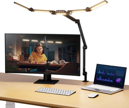 Entry Level Version 32" LED Light with Clamp for Desk Home Office Dorm Designer Drafting, 20W Dual Computer Monitor Architect Lamp Bar, Flexible Overhead 2200lux/Remote/5 Modes CRI80+, N21
