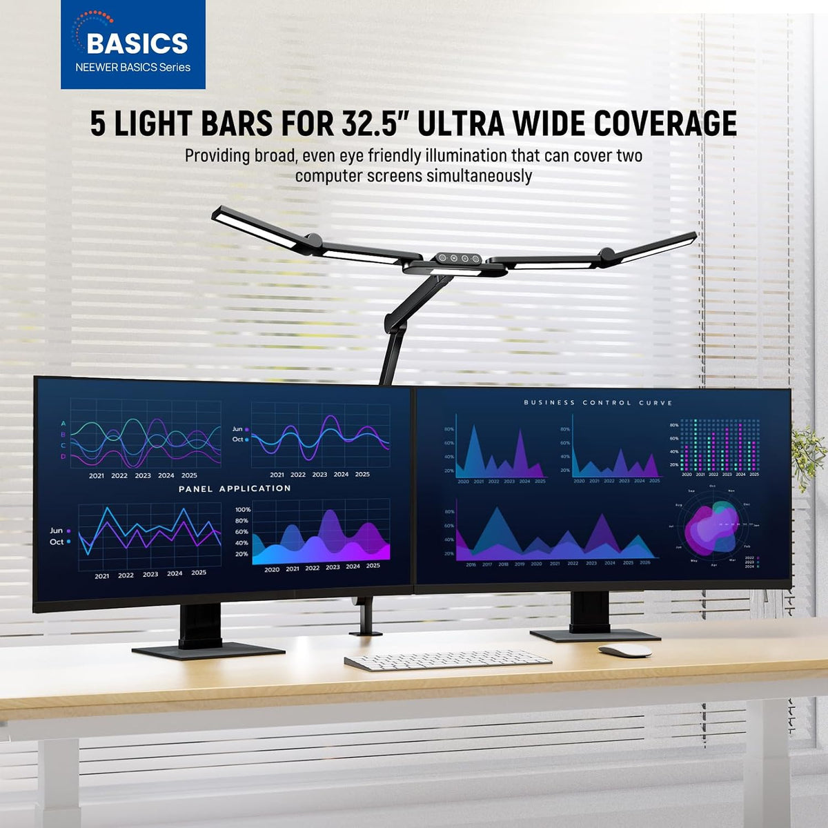 Entry Level Version 32" LED Light with Clamp for Desk Home Office Dorm Designer Drafting, 20W Dual Computer Monitor Architect Lamp Bar, Flexible Overhead 2200lux/Remote/5 Modes CRI80+, N21