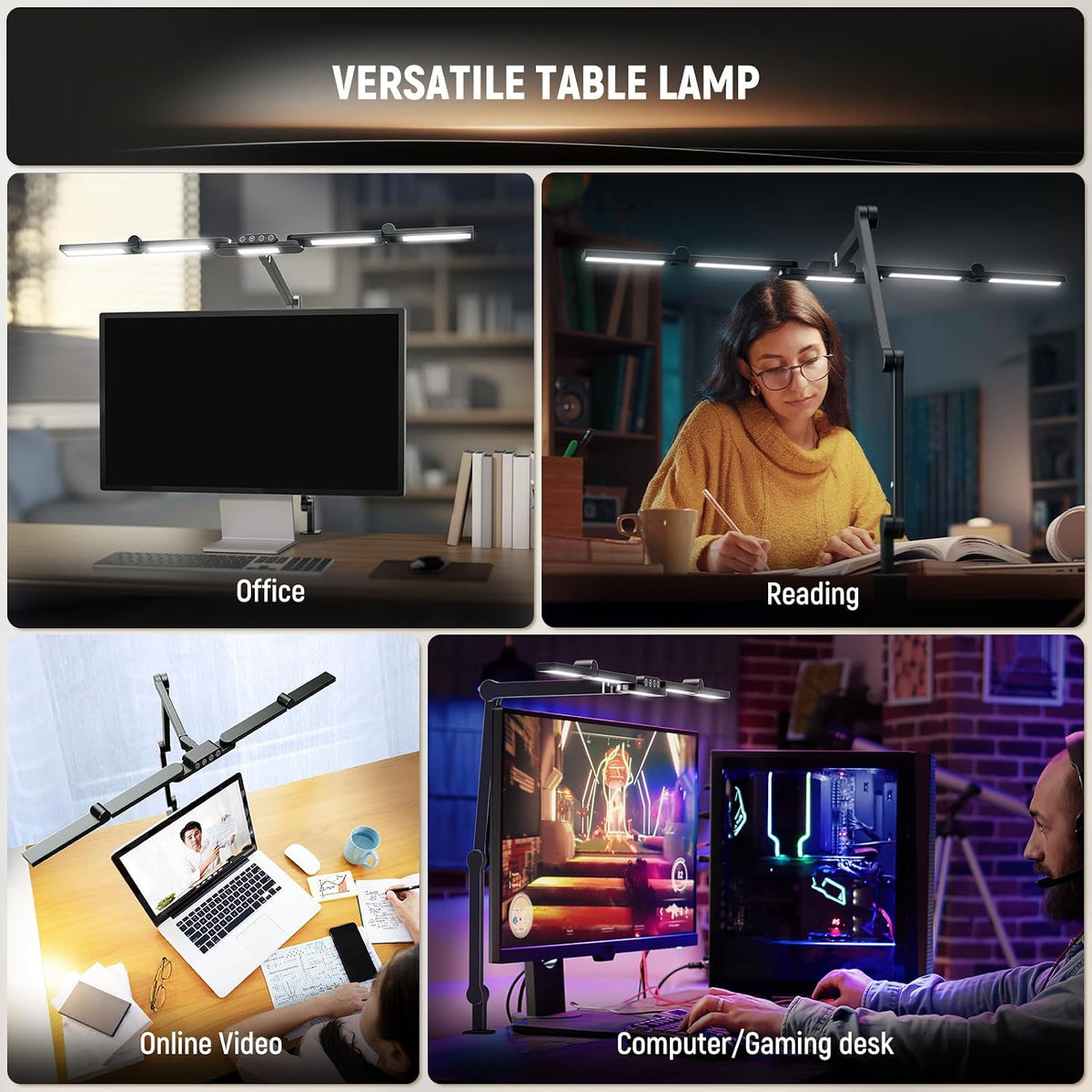 Entry Level Version 32" LED Light with Clamp for Desk Home Office Dorm Designer Drafting, 20W Dual Computer Monitor Architect Lamp Bar, Flexible Overhead 2200lux/Remote/5 Modes CRI80+, N21