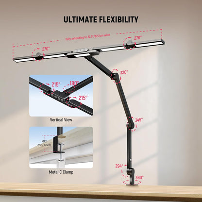 Entry Level Version 32" LED Light with Clamp for Desk Home Office Dorm Designer Drafting, 20W Dual Computer Monitor Architect Lamp Bar, Flexible Overhead 2200lux/Remote/5 Modes CRI80+, N21