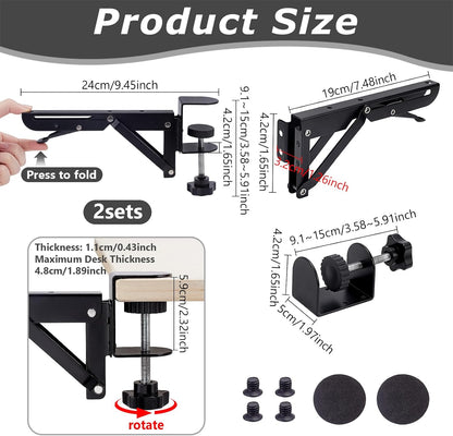 2set Under Desk Keyboard Trays Support Bracket Adjustable Desktop Extension Board Stand Clamp on Keyboard Holder Arm Rest Tray Extension Plate Support Rack for Desk (NO Tray)