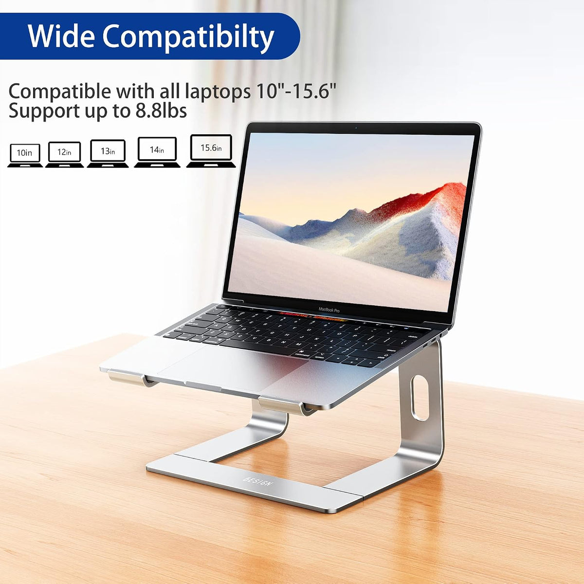 LS03 Aluminum Laptop Stand, Ergonomic Detachable Computer Stand, Notebook Riser, Laptop Mount Compatible with Air, Pro, Dell, HP, Lenovo More 10-15.6" Laptops, Silver