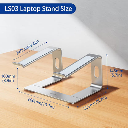 LS03 Aluminum Laptop Stand, Ergonomic Detachable Computer Stand, Notebook Riser, Laptop Mount Compatible with Air, Pro, Dell, HP, Lenovo More 10-15.6" Laptops, Silver