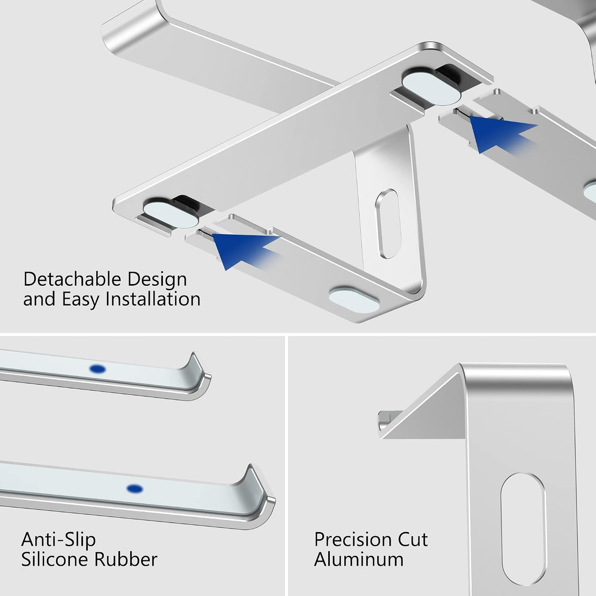 LS03 Aluminum Laptop Stand, Ergonomic Detachable Computer Stand, Notebook Riser, Laptop Mount Compatible with Air, Pro, Dell, HP, Lenovo More 10-15.6" Laptops, Silver