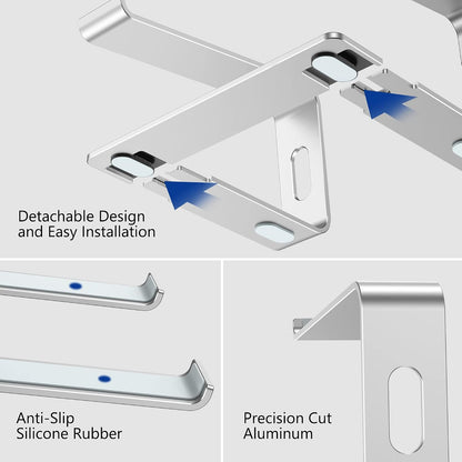 LS03 Aluminum Laptop Stand, Ergonomic Detachable Computer Stand, Notebook Riser, Laptop Mount Compatible with Air, Pro, Dell, HP, Lenovo More 10-15.6" Laptops, Silver