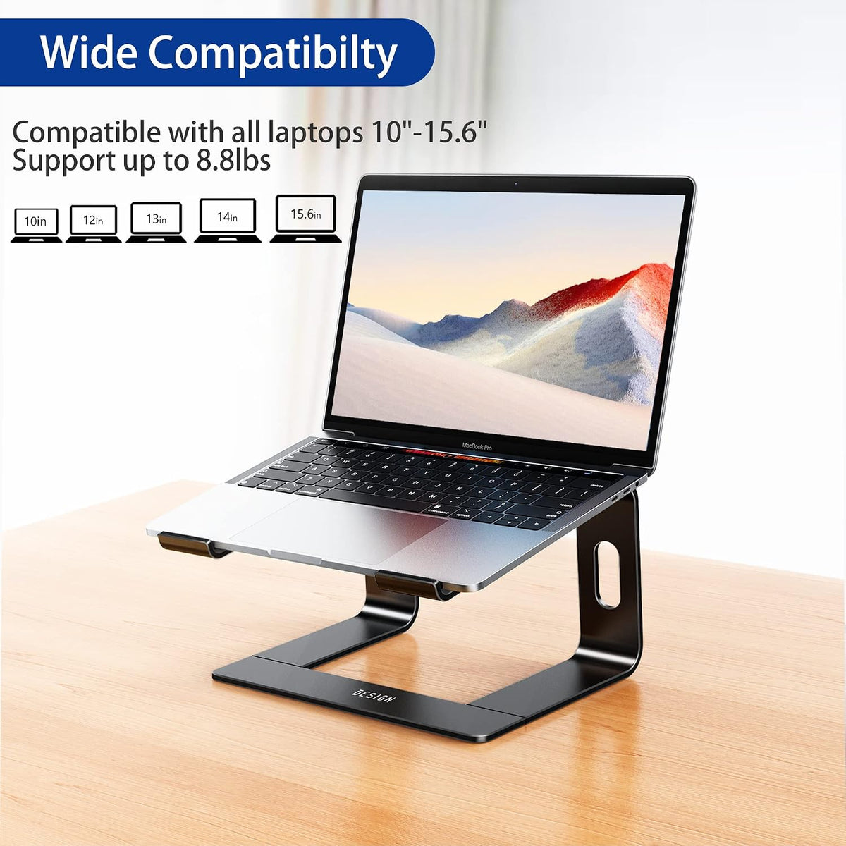 LS03 Aluminum Laptop Stand, Ergonomic Detachable Computer Stand, Notebook Riser, Laptop Mount Compatible with Air, Pro, Dell, HP, Lenovo More 10-15.6" Laptops, Silver