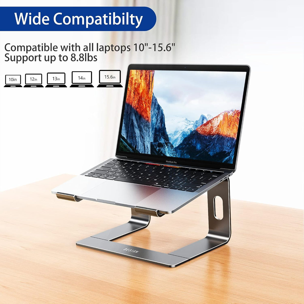 LS03 Aluminum Laptop Stand, Ergonomic Detachable Computer Stand, Notebook Riser, Laptop Mount Compatible with Air, Pro, Dell, HP, Lenovo More 10-15.6" Laptops, Silver
