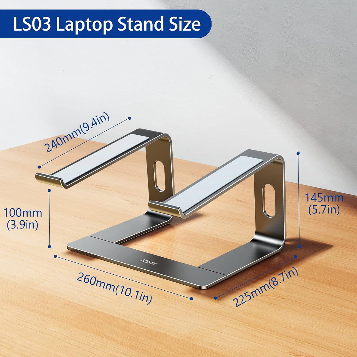 LS03 Aluminum Laptop Stand, Ergonomic Detachable Computer Stand, Notebook Riser, Laptop Mount Compatible with Air, Pro, Dell, HP, Lenovo More 10-15.6" Laptops, Silver