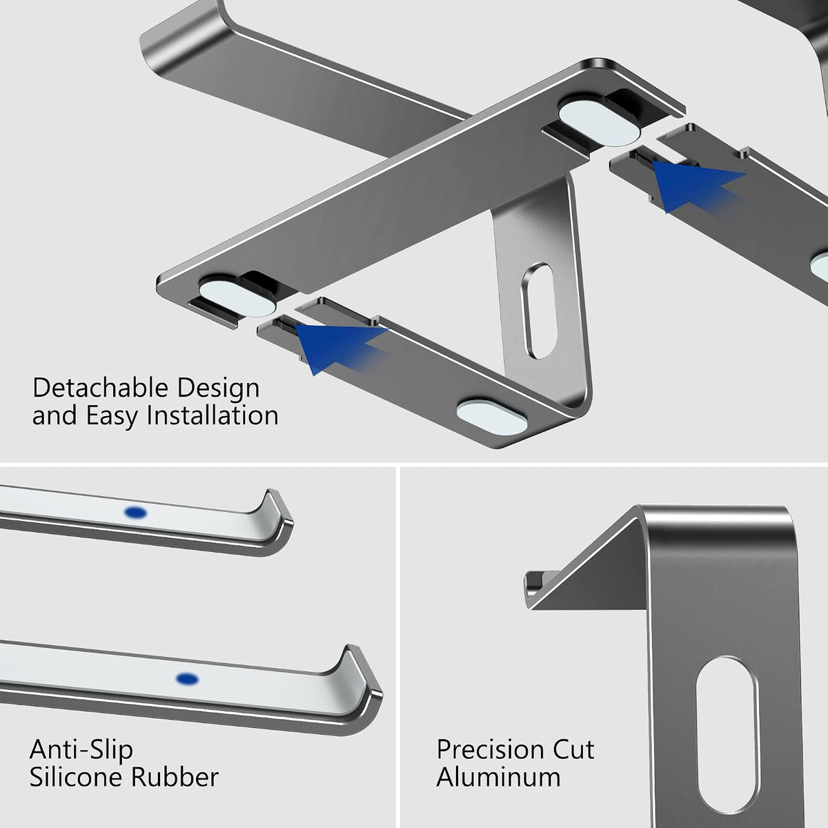 LS03 Aluminum Laptop Stand, Ergonomic Detachable Computer Stand, Notebook Riser, Laptop Mount Compatible with Air, Pro, Dell, HP, Lenovo More 10-15.6" Laptops, Silver