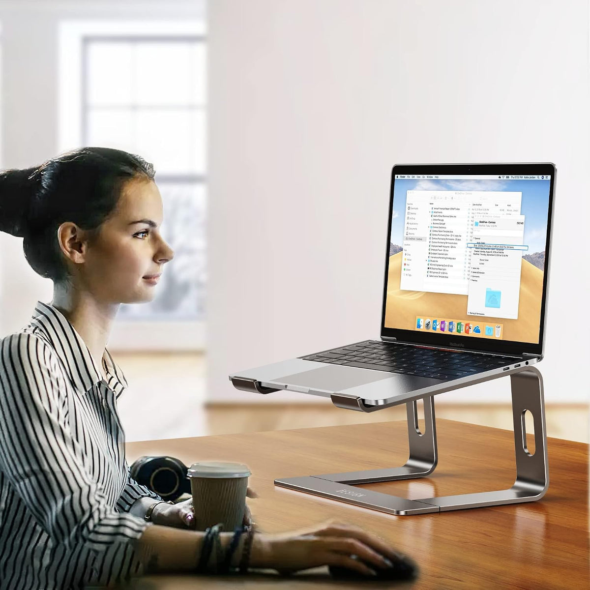 LS03 Aluminum Laptop Stand, Ergonomic Detachable Computer Stand, Notebook Riser, Laptop Mount Compatible with Air, Pro, Dell, HP, Lenovo More 10-15.6" Laptops, Silver