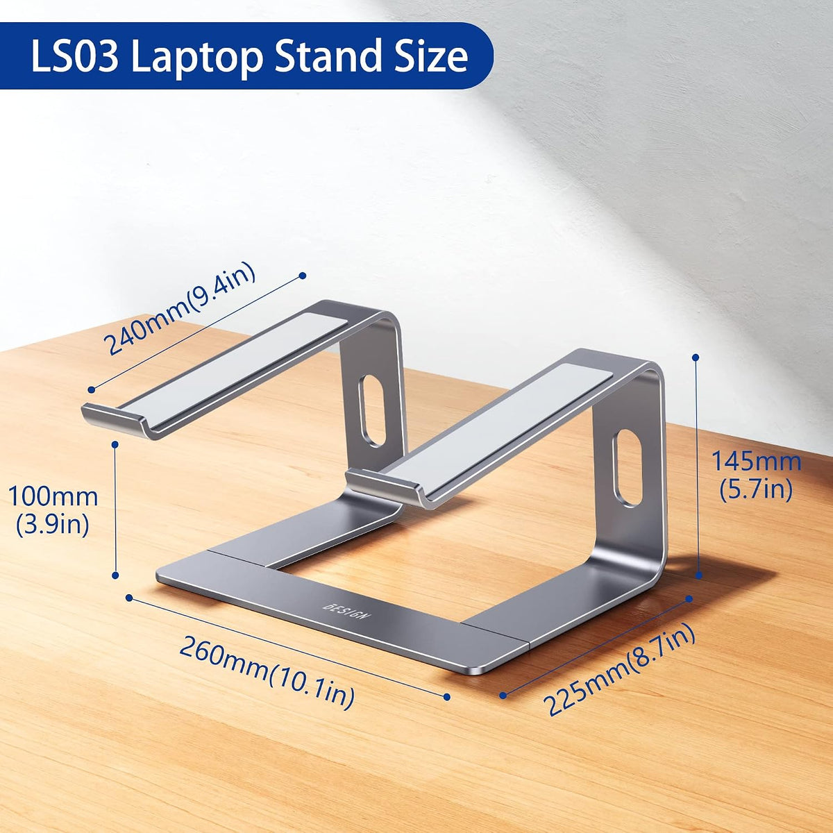 LS03 Aluminum Laptop Stand, Ergonomic Detachable Computer Stand, Notebook Riser, Laptop Mount Compatible with Air, Pro, Dell, HP, Lenovo More 10-15.6" Laptops, Silver