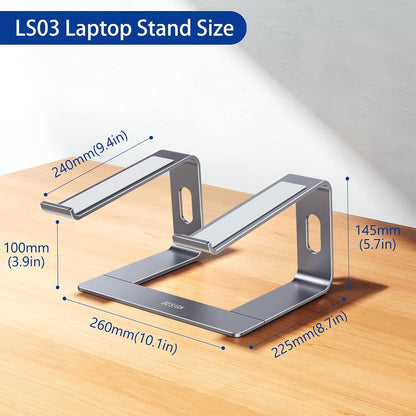LS03 Aluminum Laptop Stand, Ergonomic Detachable Computer Stand, Notebook Riser, Laptop Mount Compatible with Air, Pro, Dell, HP, Lenovo More 10-15.6" Laptops, Silver