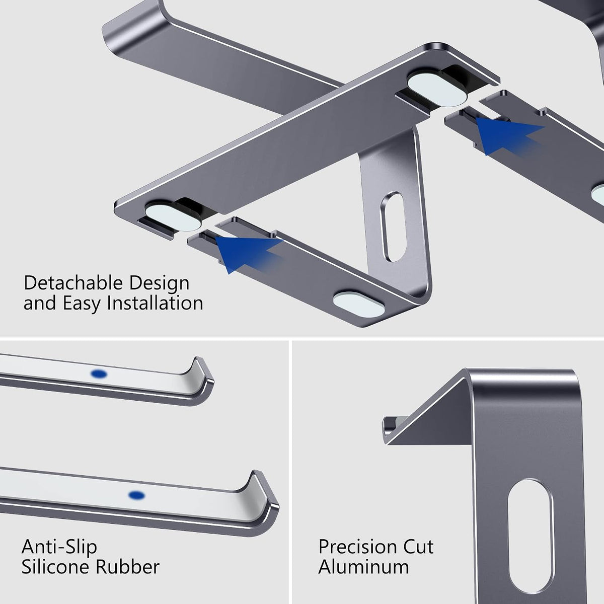 LS03 Aluminum Laptop Stand, Ergonomic Detachable Computer Stand, Notebook Riser, Laptop Mount Compatible with Air, Pro, Dell, HP, Lenovo More 10-15.6" Laptops, Silver