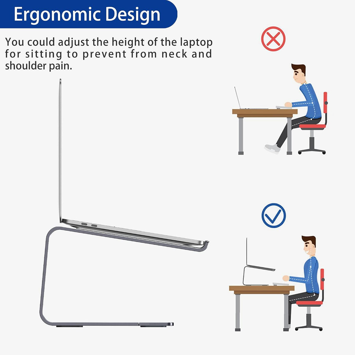 LS03 Aluminum Laptop Stand, Ergonomic Detachable Computer Stand, Notebook Riser, Laptop Mount Compatible with Air, Pro, Dell, HP, Lenovo More 10-15.6" Laptops, Silver