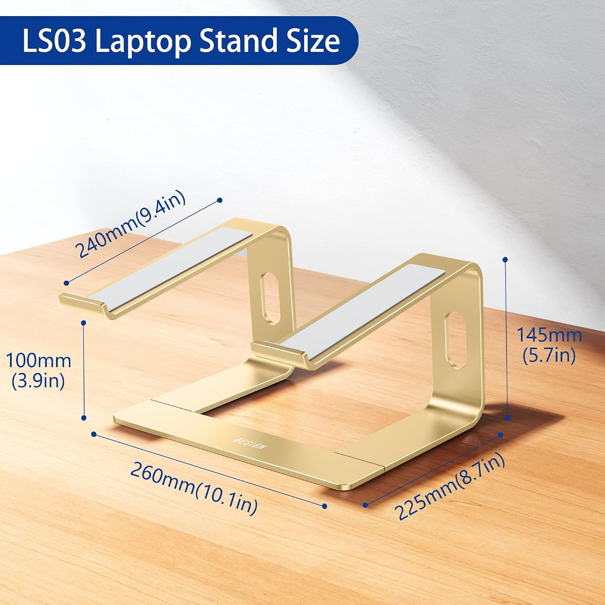 LS03 Aluminum Laptop Stand, Ergonomic Detachable Computer Stand, Notebook Riser, Laptop Mount Compatible with Air, Pro, Dell, HP, Lenovo More 10-15.6" Laptops, Silver