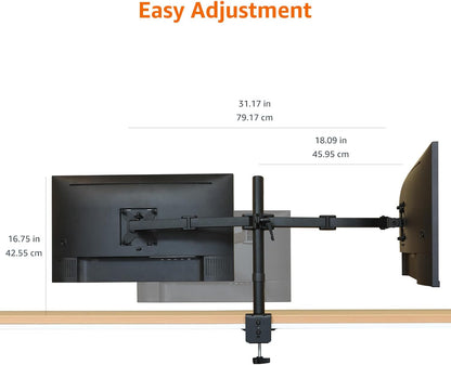 Adjustable Dual Monitor Desk Mount, Supports up to 32 inch Monitors and 22 lbs per Arm, Adjustable Tension, VESA 75x75/100x100, Black