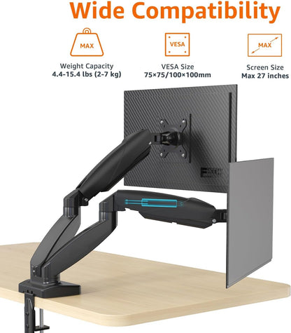 Adjustable Dual Monitor Desk Mount, Supports up to 32 inch Monitors and 22 lbs per Arm, Adjustable Tension, VESA 75x75/100x100, Black