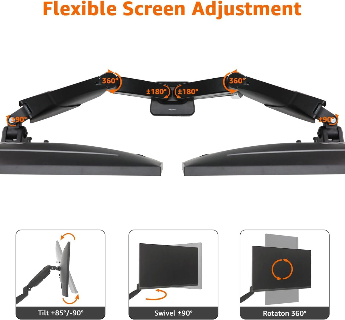 Adjustable Dual Monitor Desk Mount, Supports up to 32 inch Monitors and 22 lbs per Arm, Adjustable Tension, VESA 75x75/100x100, Black