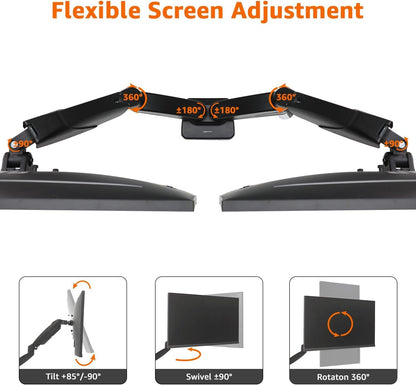 Adjustable Dual Monitor Desk Mount, Supports up to 32 inch Monitors and 22 lbs per Arm, Adjustable Tension, VESA 75x75/100x100, Black
