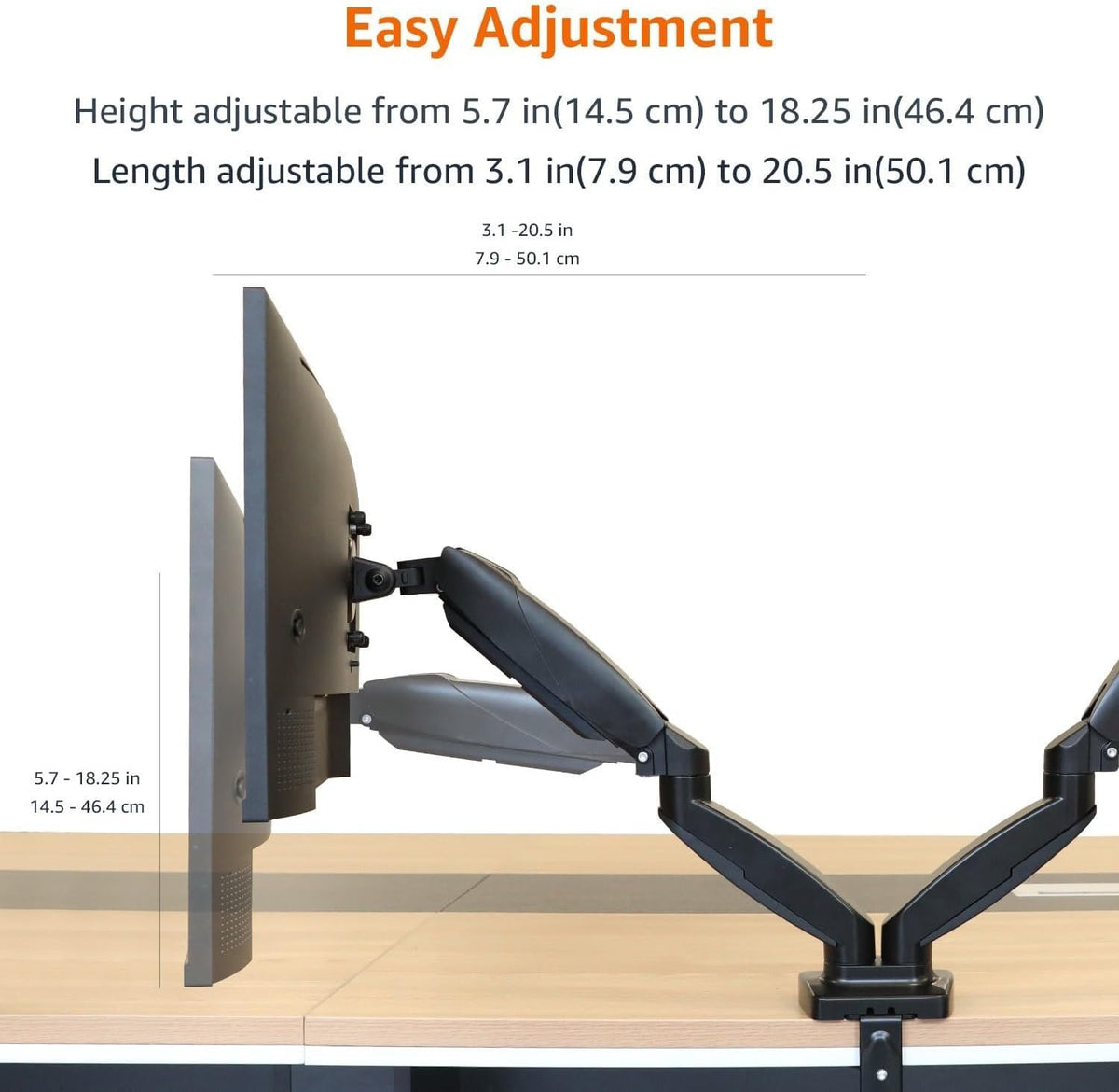 Adjustable Dual Monitor Desk Mount, Supports up to 32 inch Monitors and 22 lbs per Arm, Adjustable Tension, VESA 75x75/100x100, Black