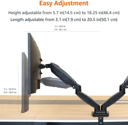 Adjustable Dual Monitor Desk Mount, Supports up to 32 inch Monitors and 22 lbs per Arm, Adjustable Tension, VESA 75x75/100x100, Black