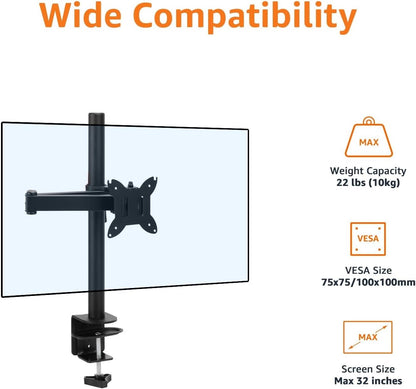 Adjustable Dual Monitor Desk Mount, Supports up to 32 inch Monitors and 22 lbs per Arm, Adjustable Tension, VESA 75x75/100x100, Black
