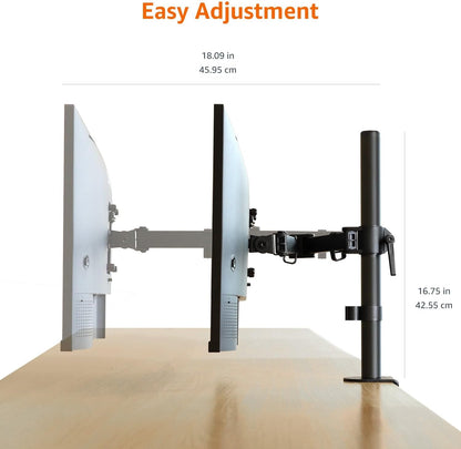 Adjustable Dual Monitor Desk Mount, Supports up to 32 inch Monitors and 22 lbs per Arm, Adjustable Tension, VESA 75x75/100x100, Black