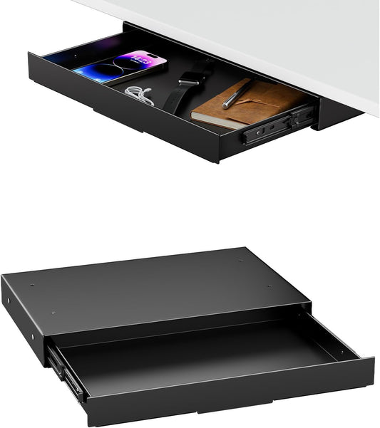 Under Desk Storage Drawer 14.8" Wide - Smooth Slide Out Organizer for Standing Desk & Home Office, Max Load 17.6 lbs, Quiet Glide, Black