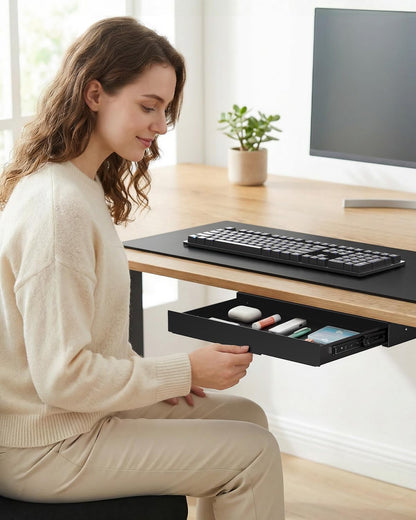 Under Desk Storage Drawer 14.8" Wide - Smooth Slide Out Organizer for Standing Desk & Home Office, Max Load 17.6 lbs, Quiet Glide, Black