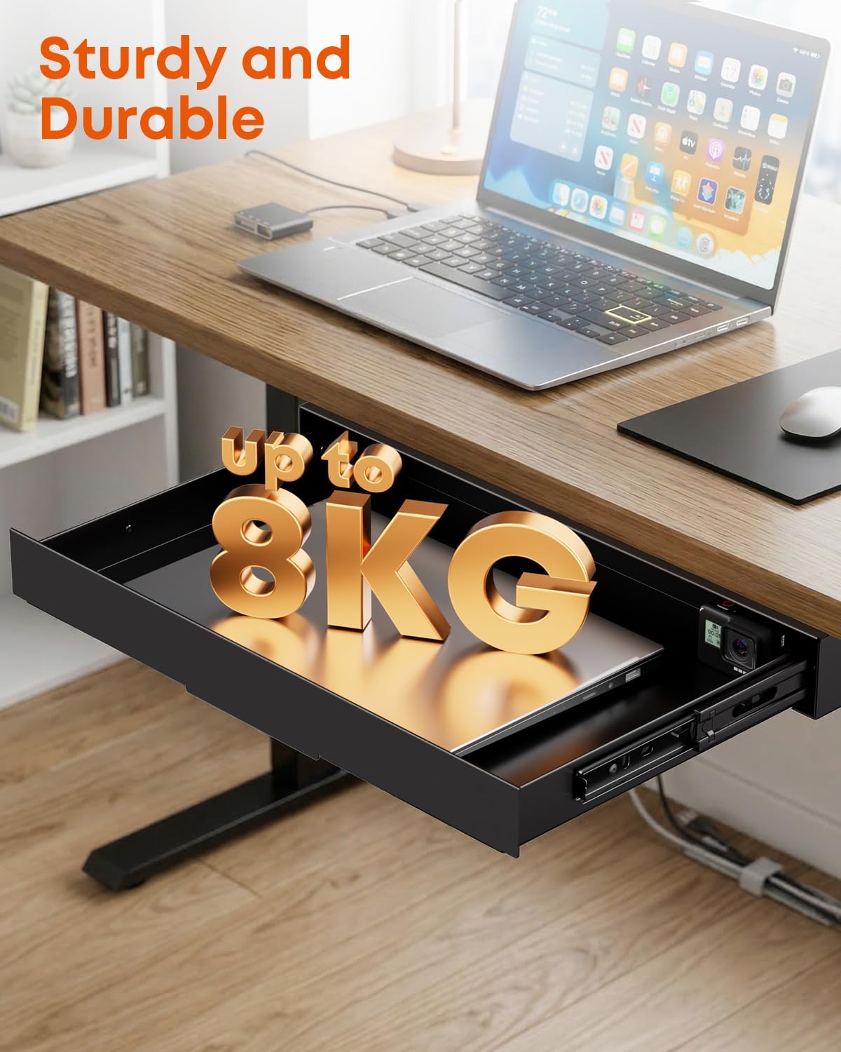 Under Desk Storage Drawer 14.8" Wide - Smooth Slide Out Organizer for Standing Desk & Home Office, Max Load 17.6 lbs, Quiet Glide, Black