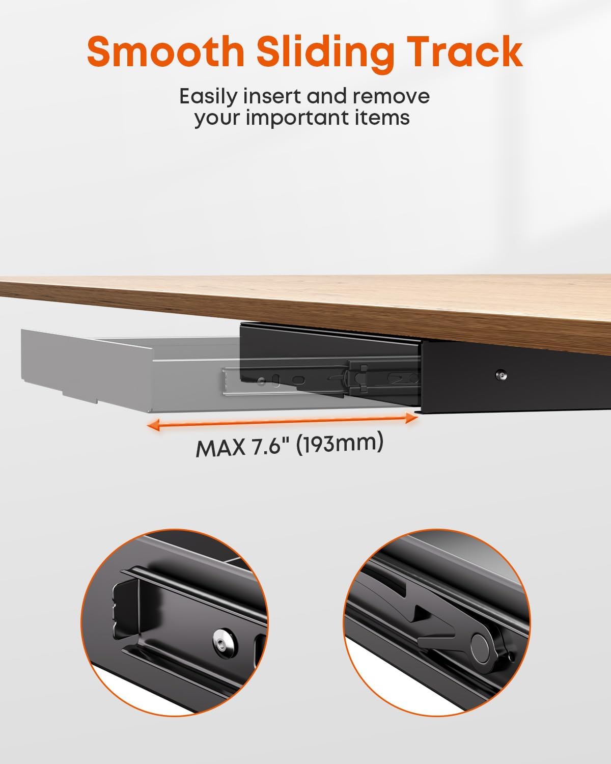 Under Desk Storage Drawer 14.8" Wide - Smooth Slide Out Organizer for Standing Desk & Home Office, Max Load 17.6 lbs, Quiet Glide, Black