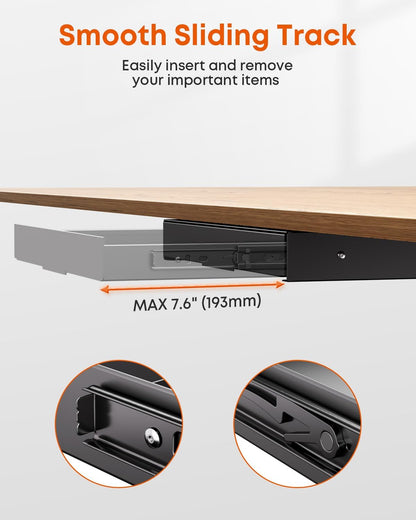 Under Desk Storage Drawer 14.8" Wide - Smooth Slide Out Organizer for Standing Desk & Home Office, Max Load 17.6 lbs, Quiet Glide, Black
