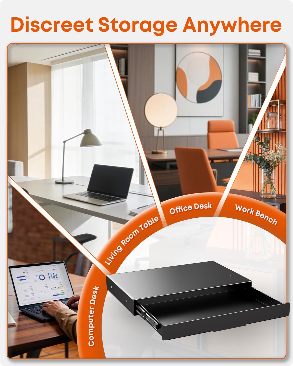 Under Desk Storage Drawer 14.8" Wide - Smooth Slide Out Organizer for Standing Desk & Home Office, Max Load 17.6 lbs, Quiet Glide, Black