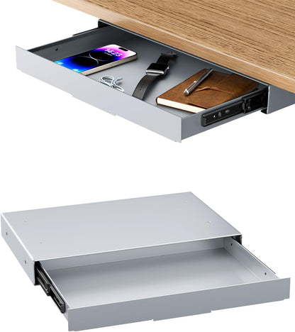 Under Desk Storage Drawer 14.8" Wide - Smooth Slide Out Organizer for Standing Desk & Home Office, Max Load 17.6 lbs, Quiet Glide, Black
