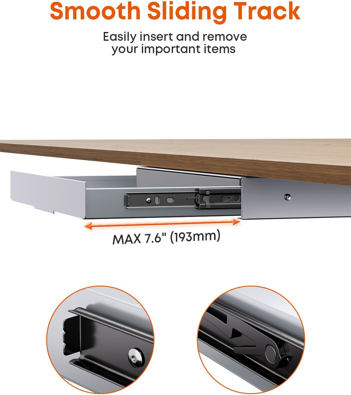Under Desk Storage Drawer 14.8" Wide - Smooth Slide Out Organizer for Standing Desk & Home Office, Max Load 17.6 lbs, Quiet Glide, Black