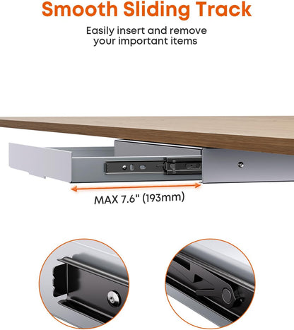 Under Desk Storage Drawer 14.8" Wide - Smooth Slide Out Organizer for Standing Desk & Home Office, Max Load 17.6 lbs, Quiet Glide, Black