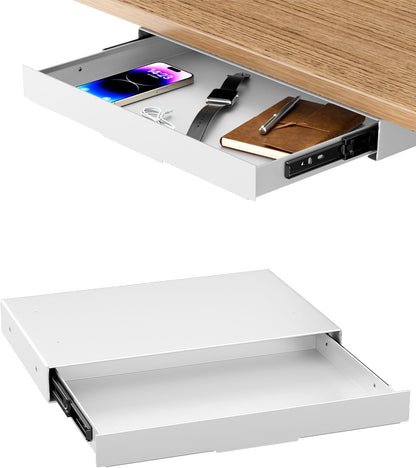 Under Desk Storage Drawer 14.8" Wide - Smooth Slide Out Organizer for Standing Desk & Home Office, Max Load 17.6 lbs, Quiet Glide, Black