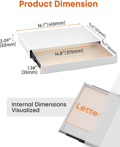 Under Desk Storage Drawer 14.8" Wide - Smooth Slide Out Organizer for Standing Desk & Home Office, Max Load 17.6 lbs, Quiet Glide, Black