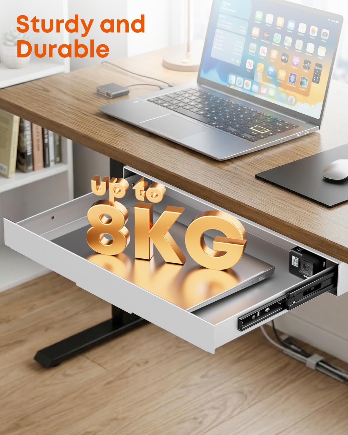 Under Desk Storage Drawer 14.8" Wide - Smooth Slide Out Organizer for Standing Desk & Home Office, Max Load 17.6 lbs, Quiet Glide, Black