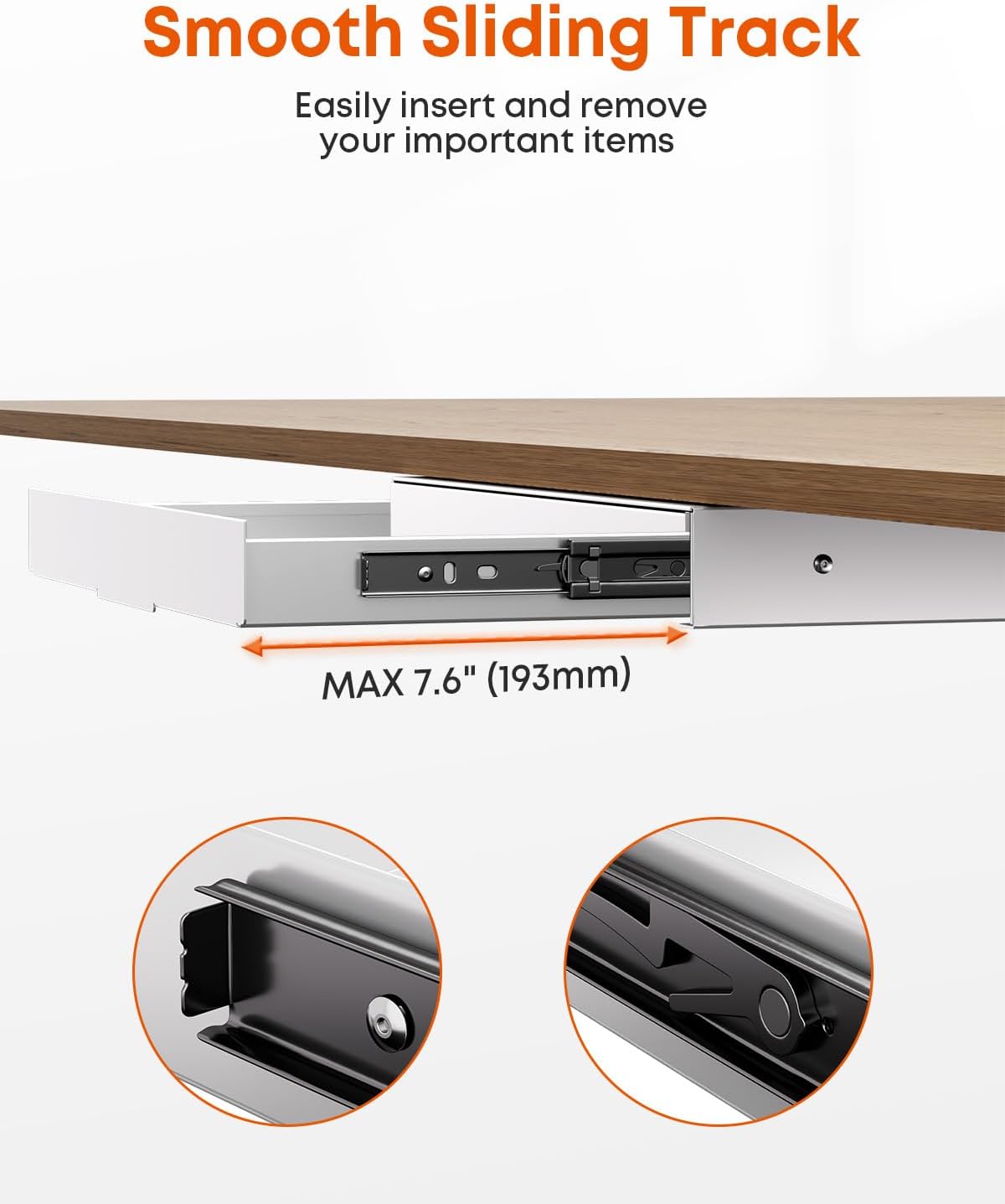 Under Desk Storage Drawer 14.8" Wide - Smooth Slide Out Organizer for Standing Desk & Home Office, Max Load 17.6 lbs, Quiet Glide, Black