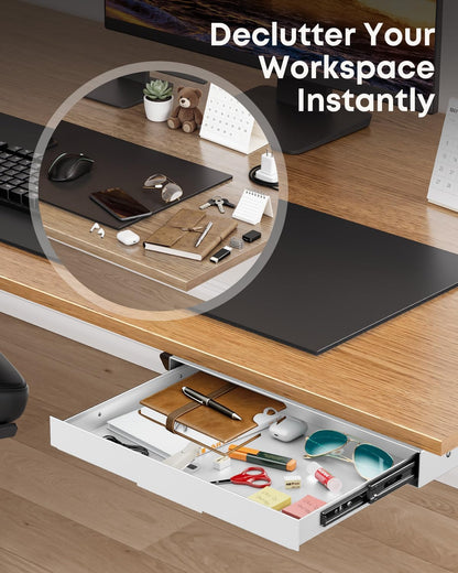 Under Desk Storage Drawer 14.8" Wide - Smooth Slide Out Organizer for Standing Desk & Home Office, Max Load 17.6 lbs, Quiet Glide, Black