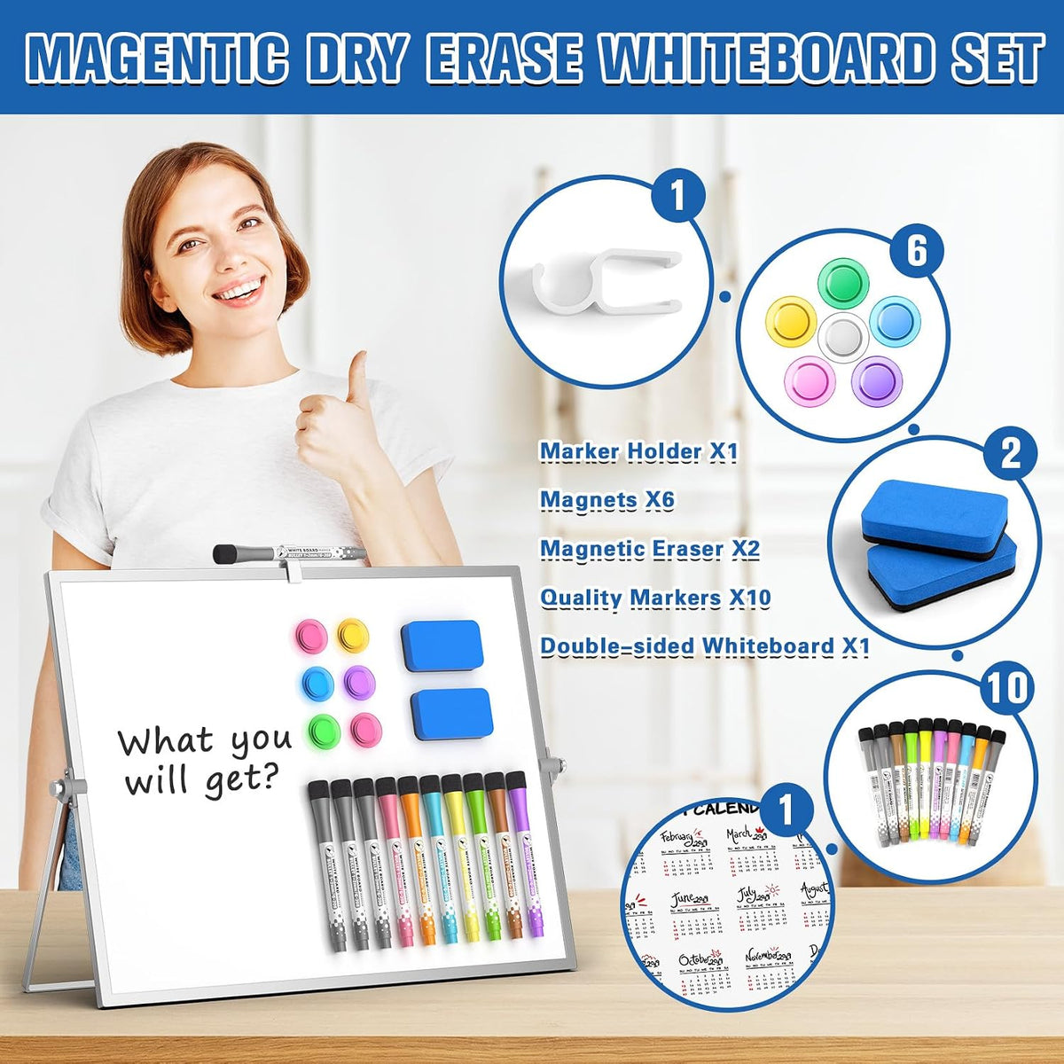 Magnetic Dry Erase Board with Stand, 18''x14'' Desktop Whiteboard